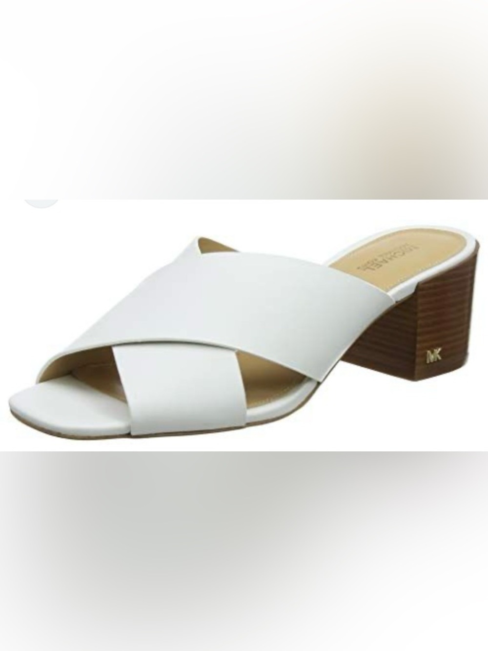 Michael Kors White Leather Crossover Block Heel Sandals